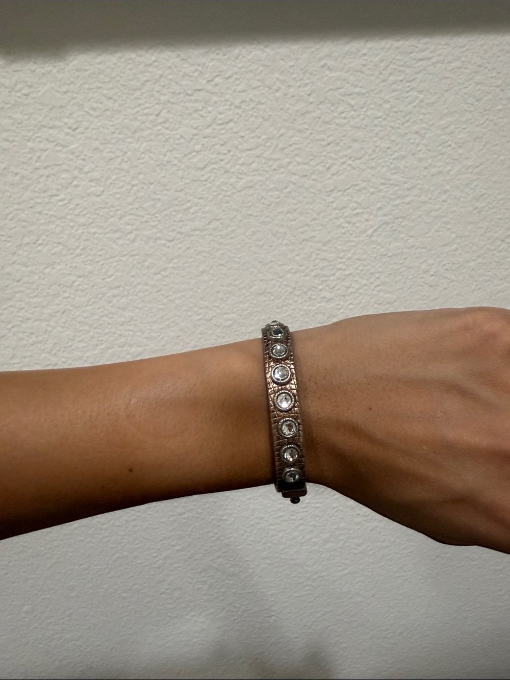 LF Brown Leather Bracelet with Clear Crystal Studs